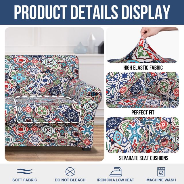 Slipcover-Floral Pattern Printed Sofa Slipcovers-Light Beige