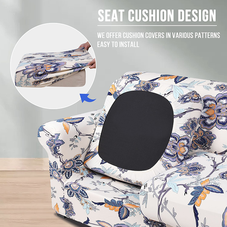 Slipcover-Floral Pattern Printed Sofa Slipcovers-Beige