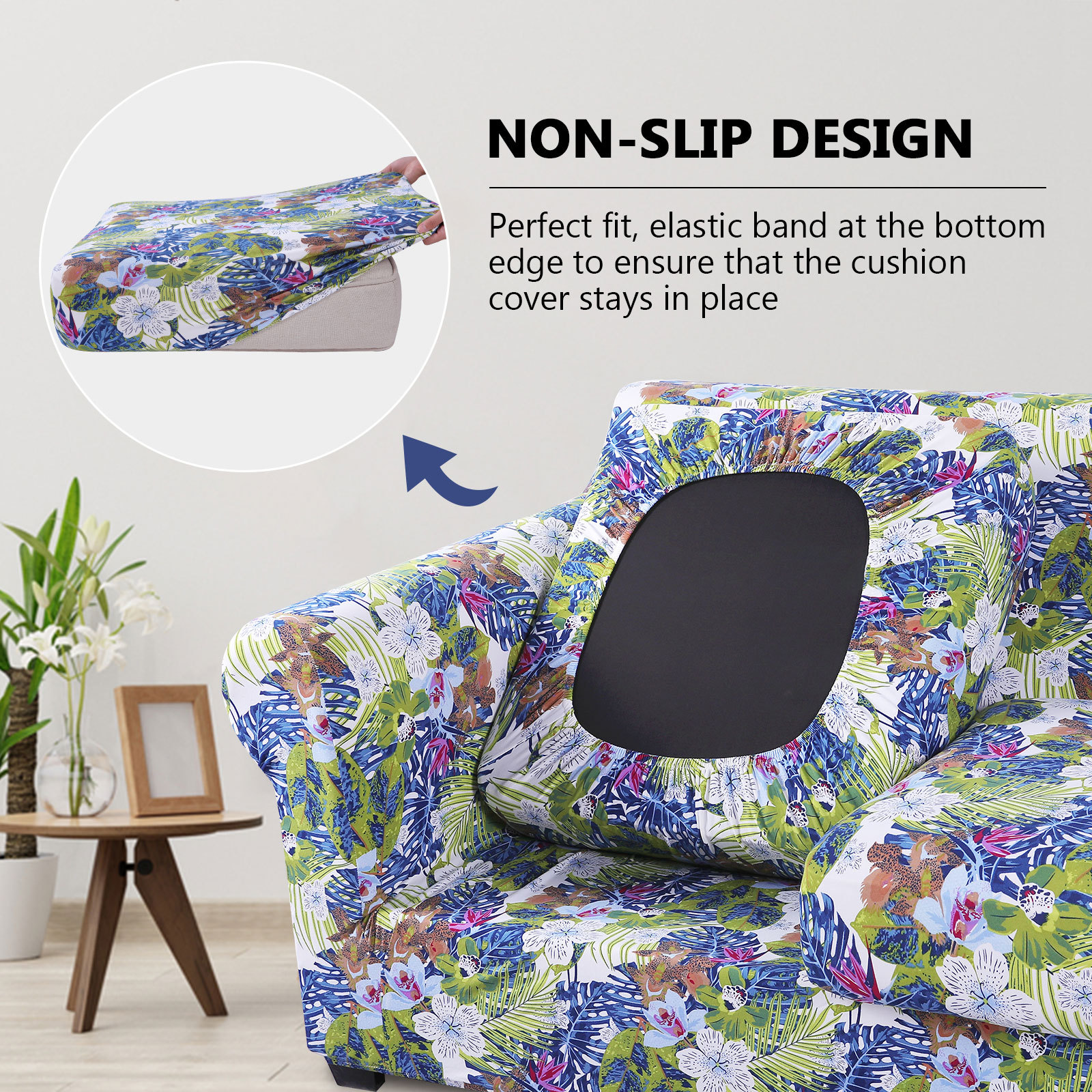 Slipcover-Floral Pattern Printed Sofa Slipcovers-Green