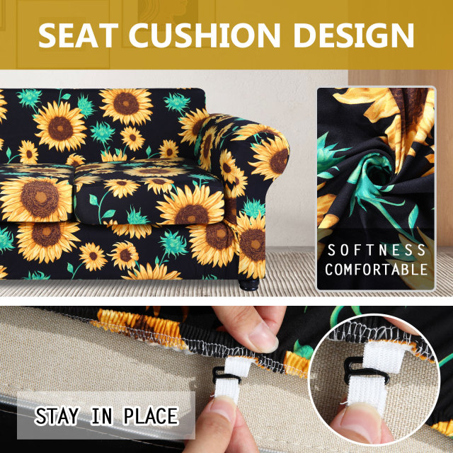 Slipcover-Floral Pattern Printed Sofa Slipcovers-Black&yellow