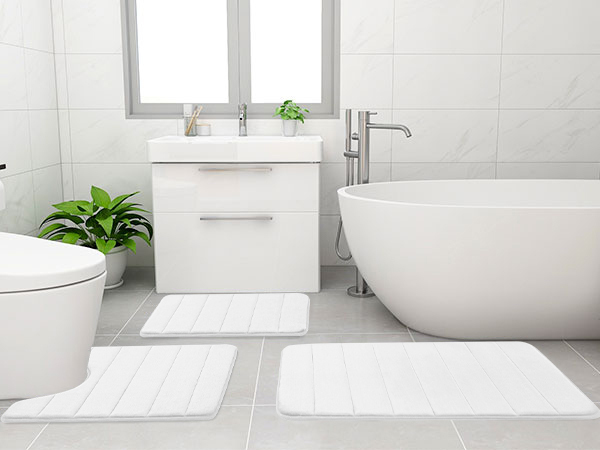 Rugs&Mats-Memory Foam 3 Pieces Bathroom Rug-White