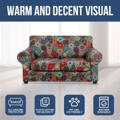 Slipcover-Floral Pattern Printed Sofa Slipcovers-Red