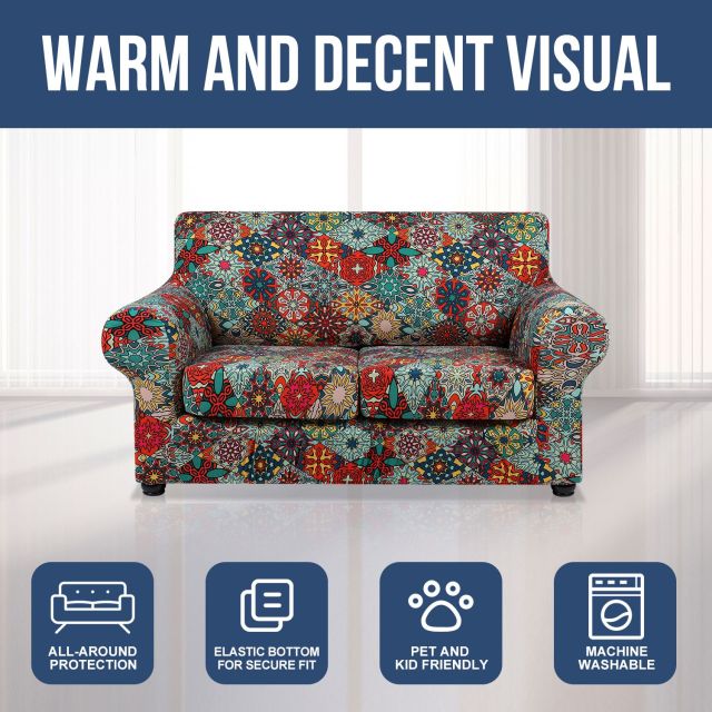 Slipcover-Floral Pattern Printed Sofa Slipcovers-Red