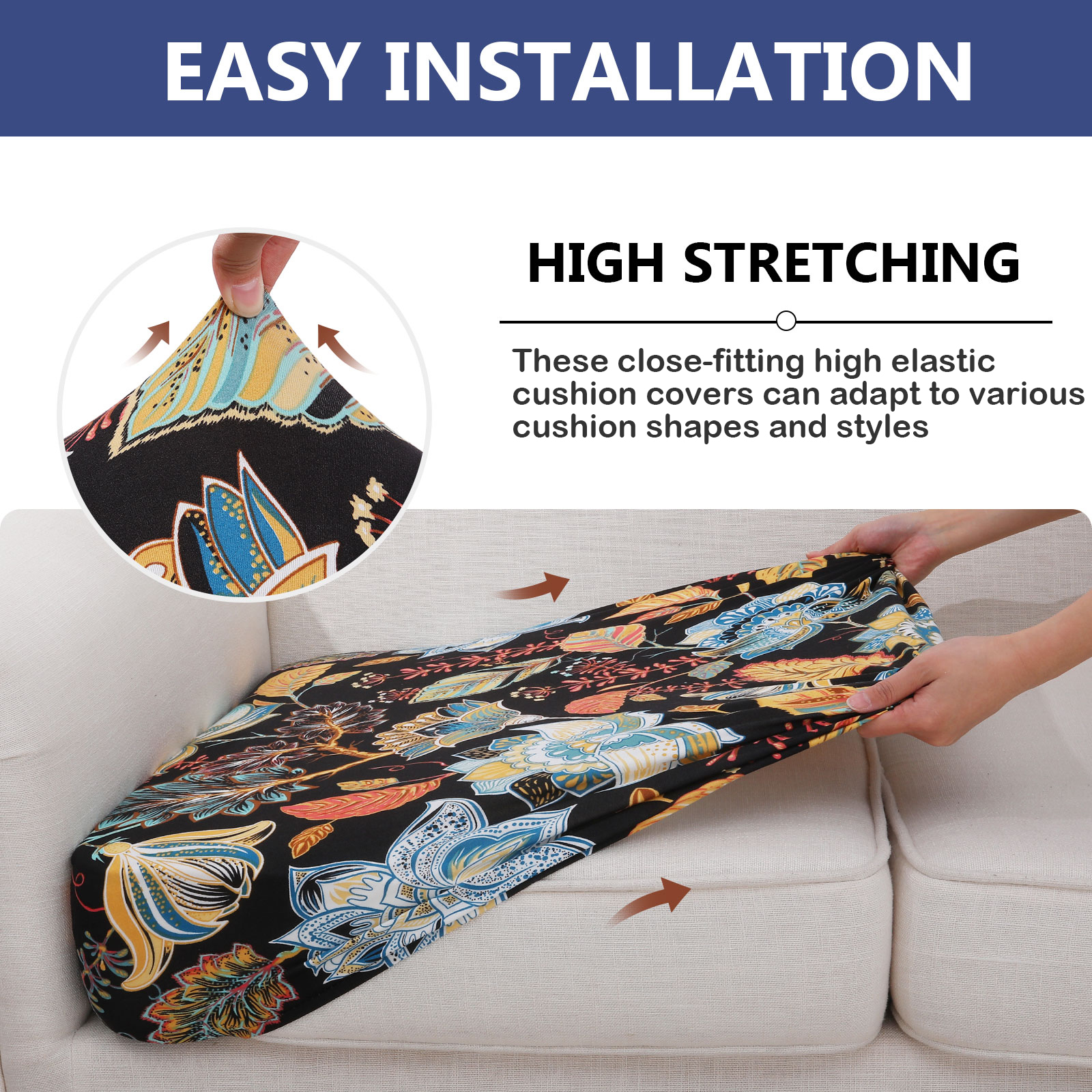 Printed Sofa Couch Cushion Covers-Black yellow