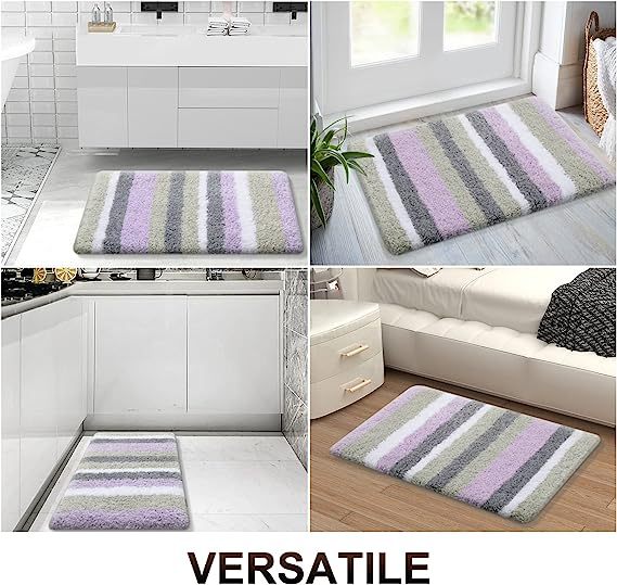 Rugs&Mats-Microfiber Striped Bathroom Rugs-Purple