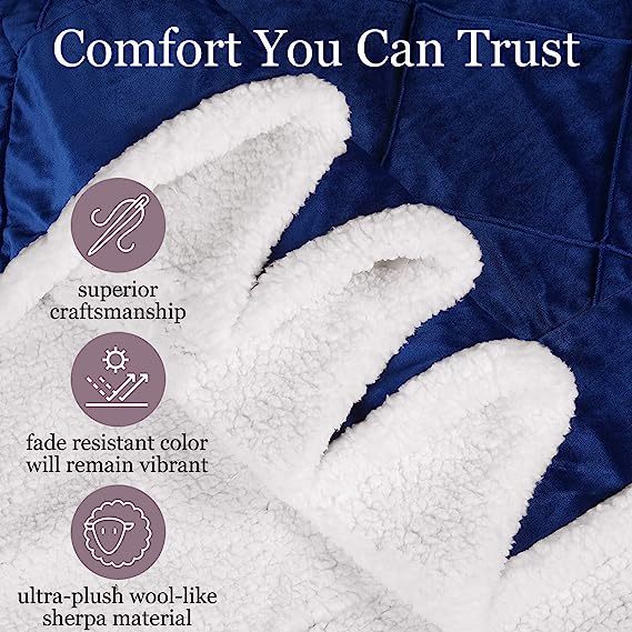 Blanket-Microfiber Lightweight Plush Reversible Throw Blanket-Navy