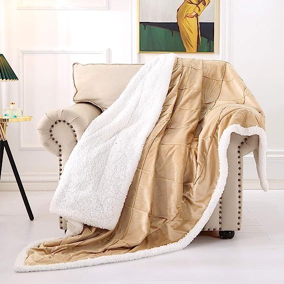 Blanket-Microfiber Lightweight Plush Reversible Throw Blanket-Beige