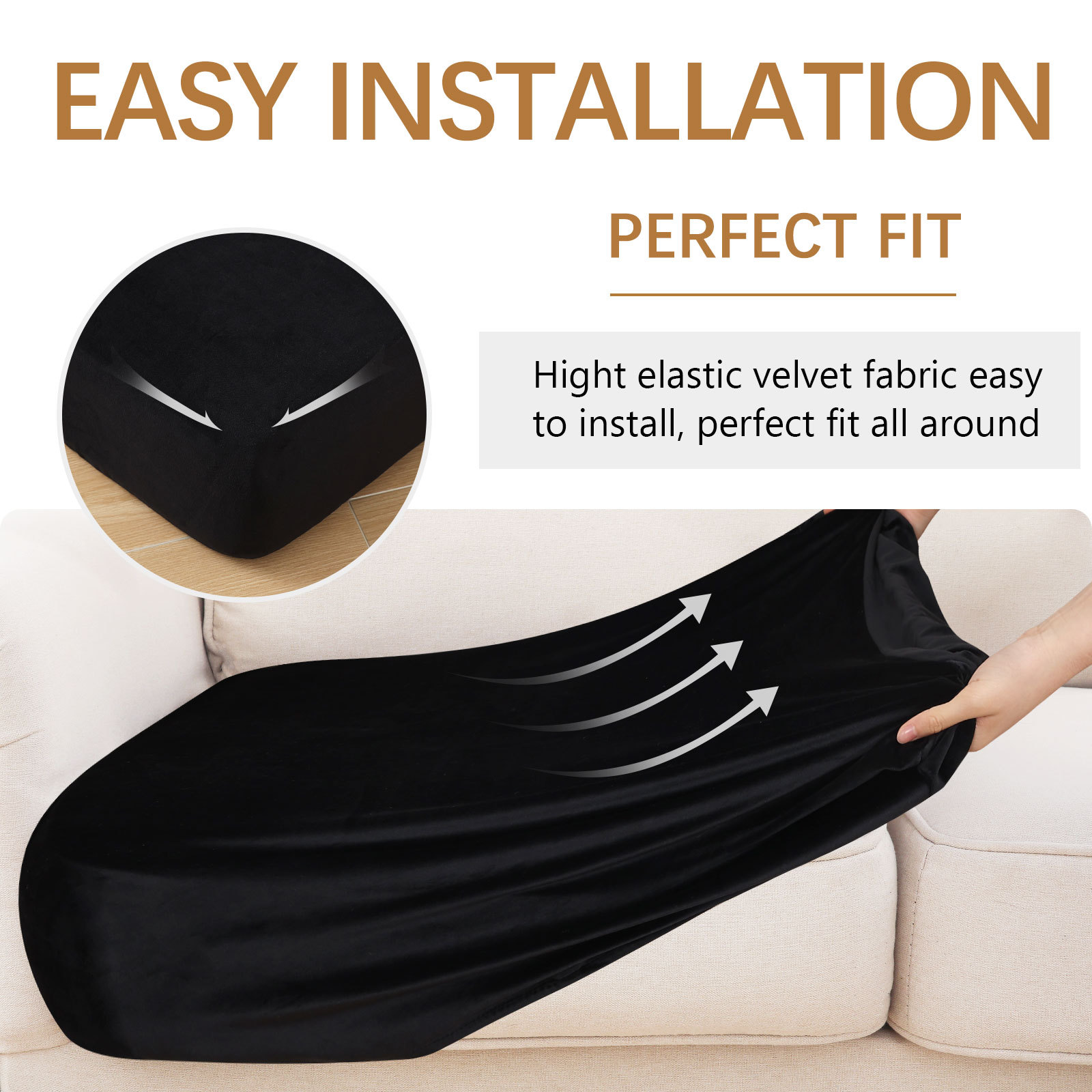 Velvet Stretch Couch Cushion Covers-Black