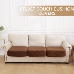 Velvet Stretch Couch Cushion Covers-Brown