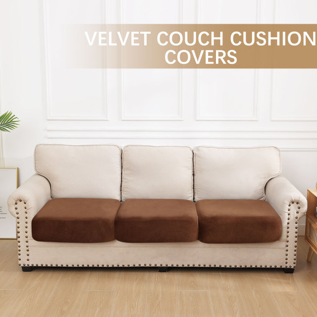 Velvet Stretch Couch Cushion Covers-Brown