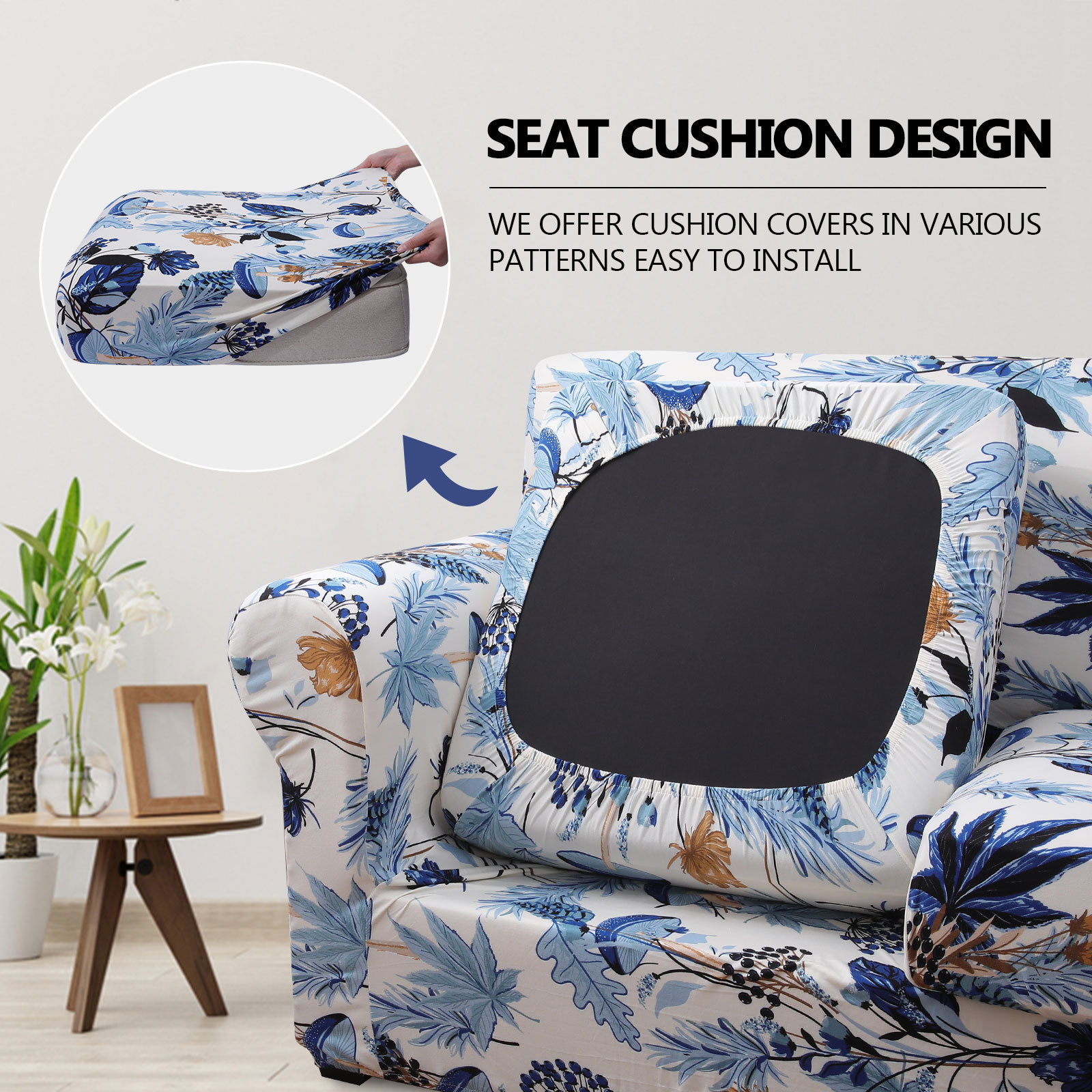 Slipcover-Floral Pattern Printed Sofa Slipcovers-Beige&blue