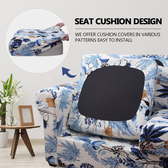 Slipcover-Floral Pattern Printed Sofa Slipcovers-Beige&blue