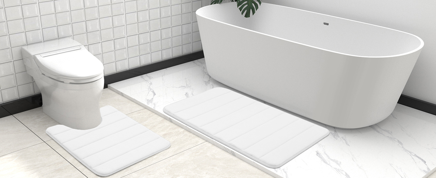 Rugs&Mats-Memory Foam 3 Pieces Bathroom Rug-White
