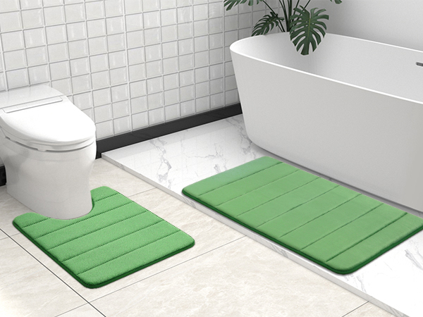 Rugs&Mats-Memory Foam 3 Pieces Bathroom Rug-Green