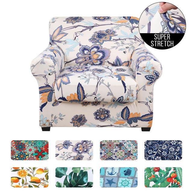 Slipcover-Floral Pattern Printed Sofa Slipcovers-Beige