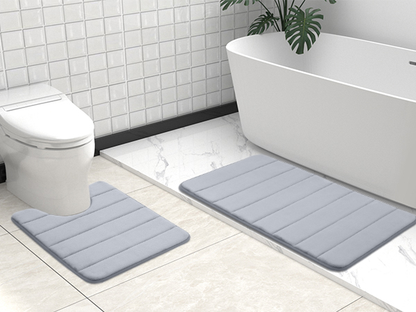 Rugs&Mats-Memory Foam 3 Pieces Bathroom Rug-Grey