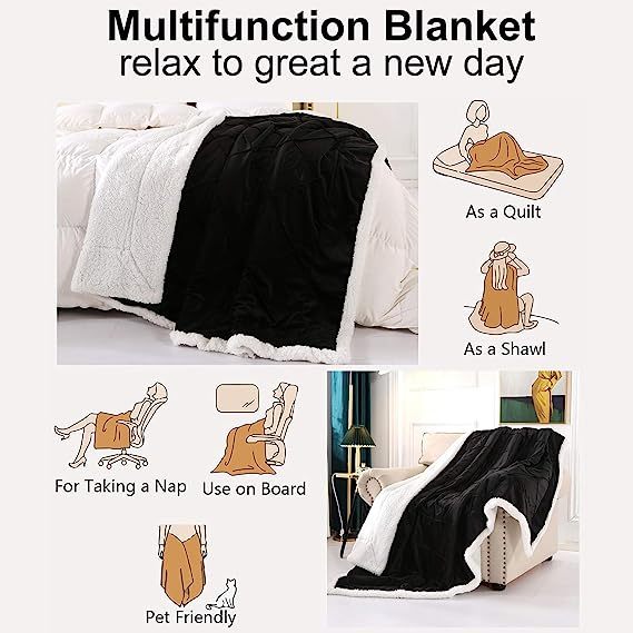 Blanket-Microfiber Lightweight Plush Reversible Throw Blanket-Black