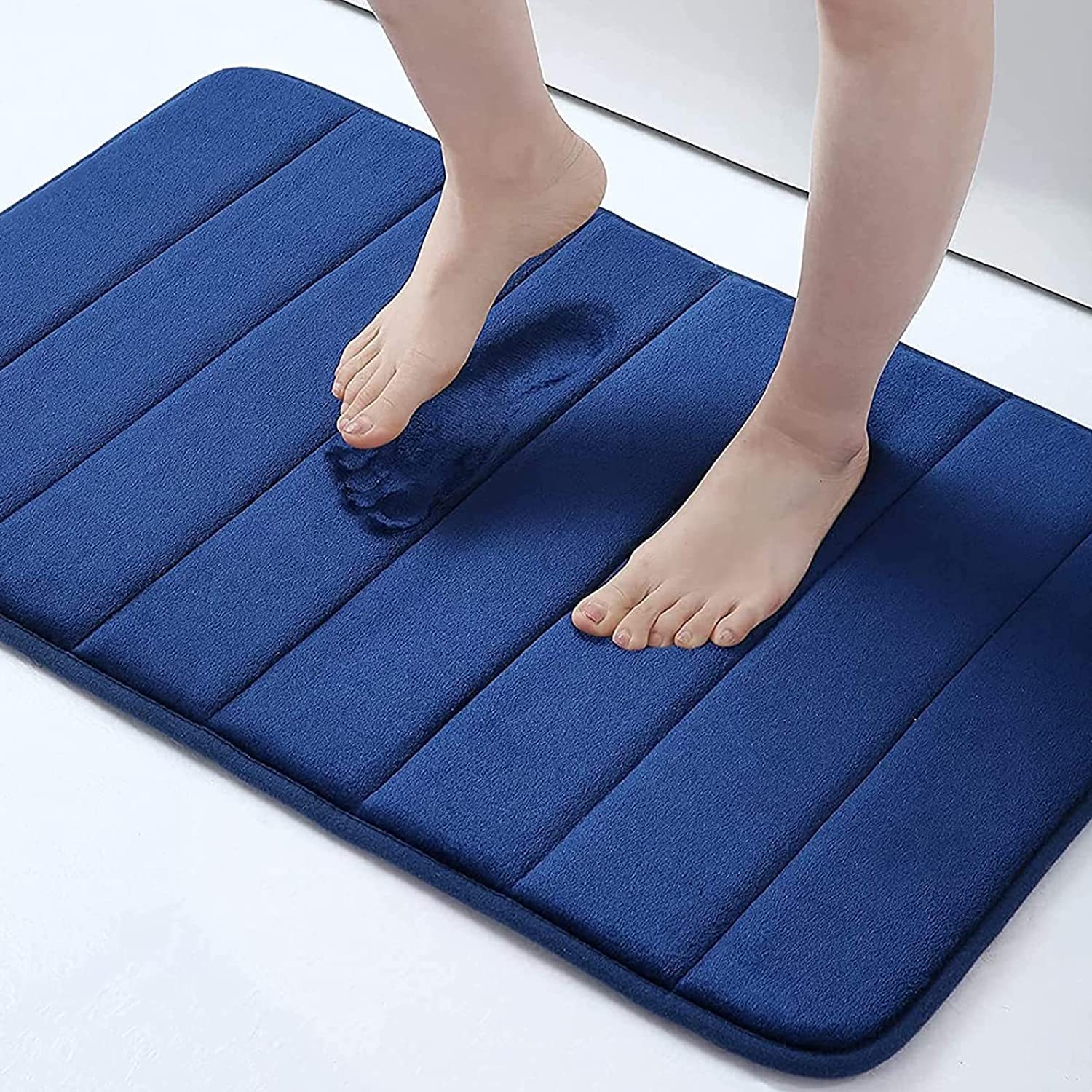 Rugs&Mats-Memory Foam 3 Pieces Bathroom Rug-Navy Blue
