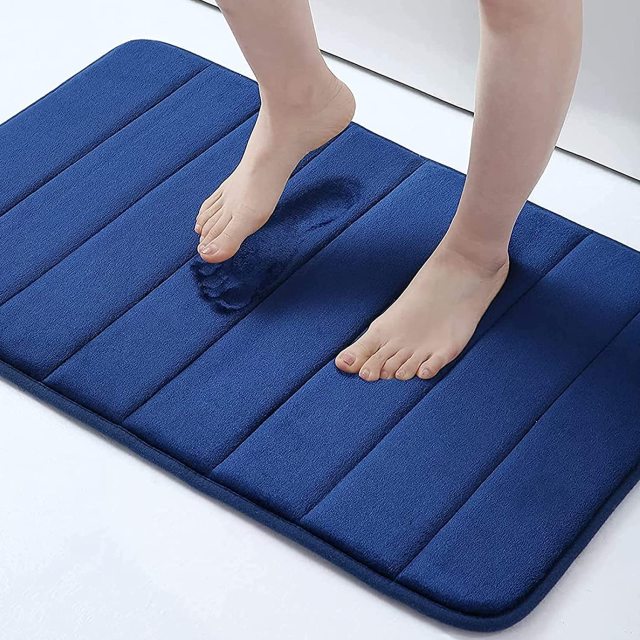 Rugs&Mats-Memory Foam 3 Pieces Bathroom Rug-Navy Blue