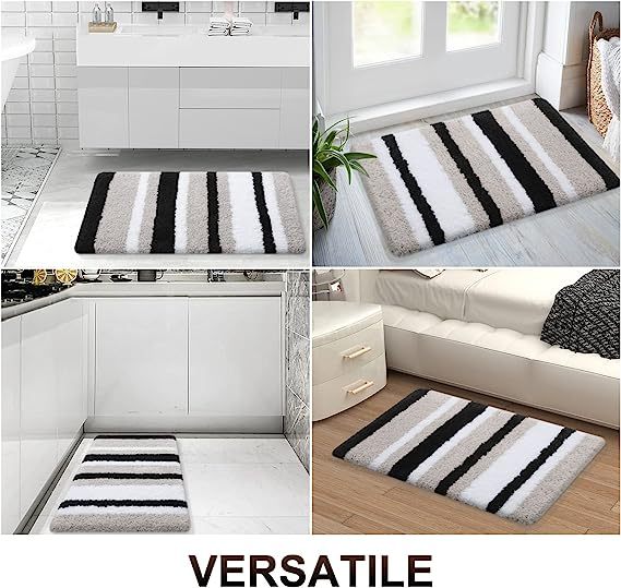 Rugs&Mats-Microfiber Striped Bathroom Rugs-Black