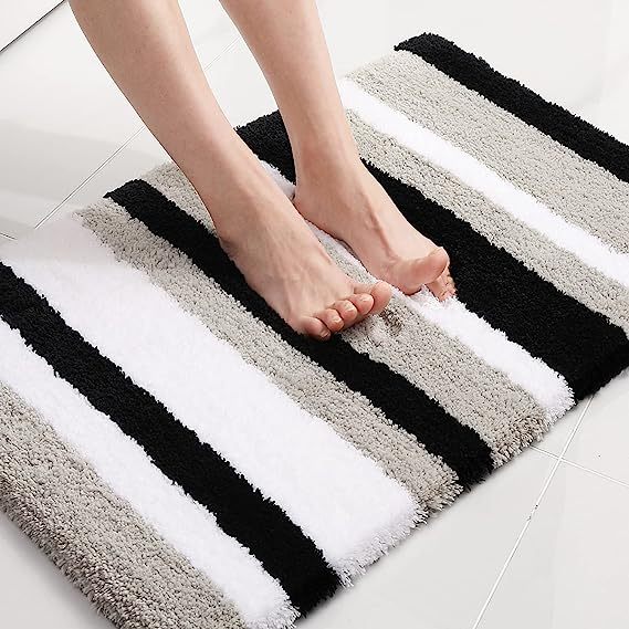 Rugs&Mats-Microfiber Striped Bathroom Rugs-Black