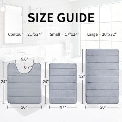 Rugs&Mats-Memory Foam 3 Pieces Bathroom Rug-Grey