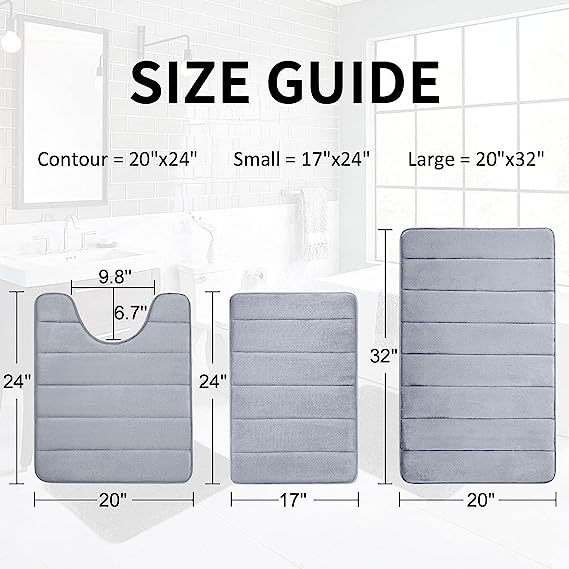 Rugs&Mats-Memory Foam 3 Pieces Bathroom Rug-Grey