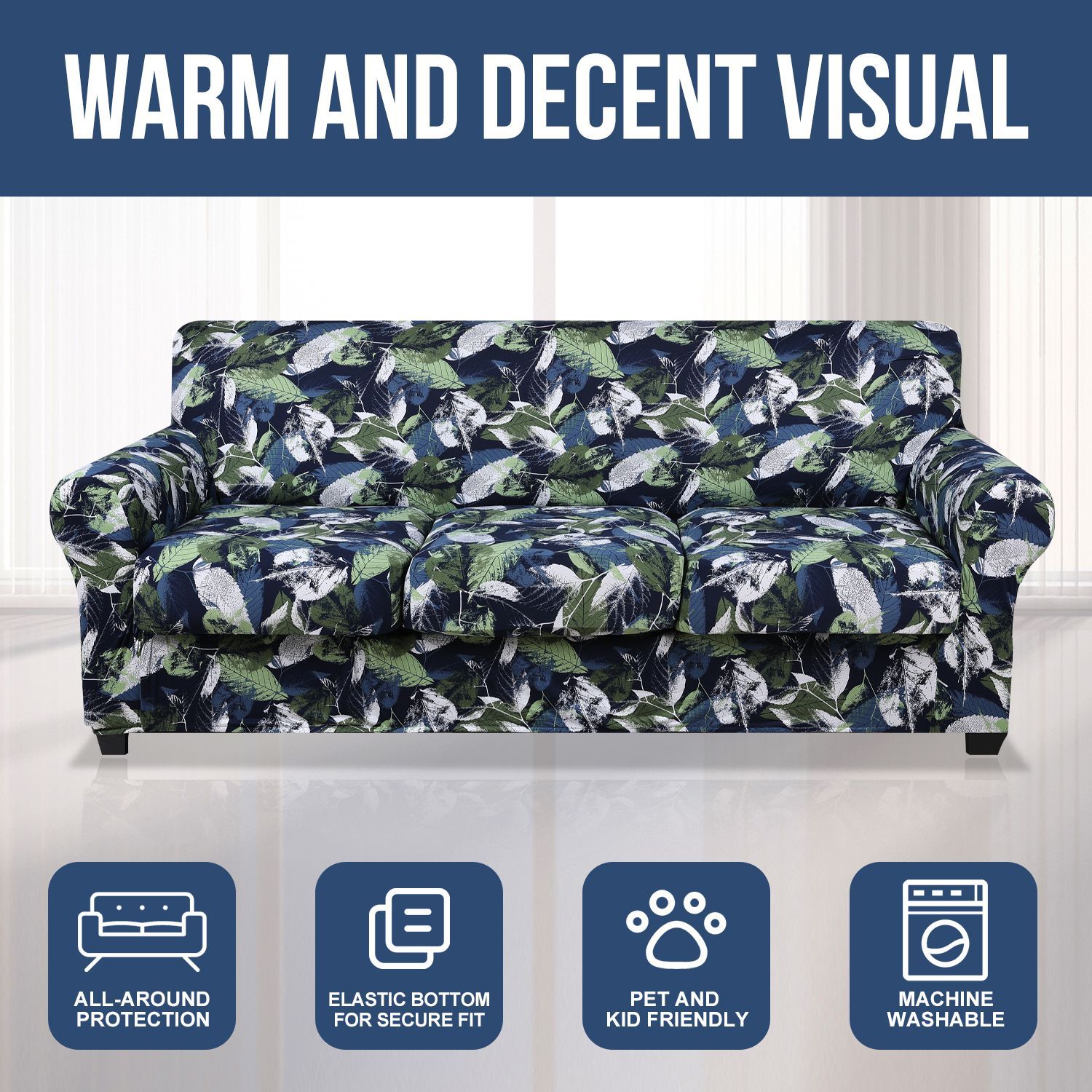 Slipcover-Floral Pattern Printed Sofa Slipcovers-Gray Green
