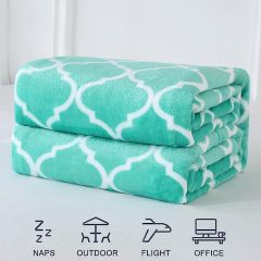 Blanket-Microfiber Lightweight Plush Reversible Throw Blanket-Aqua Green and White