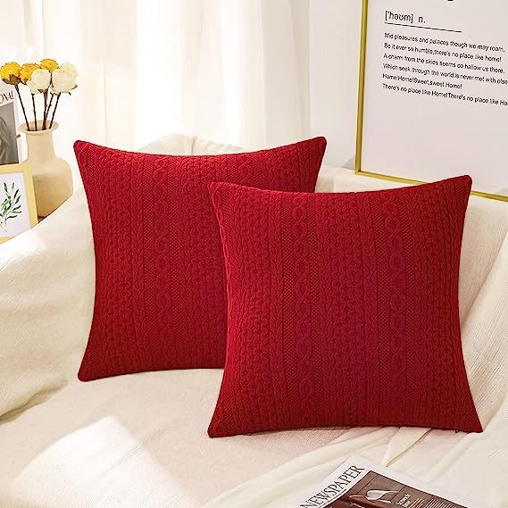 Raised Twisted Rope Pattern Pillow Covers-Red