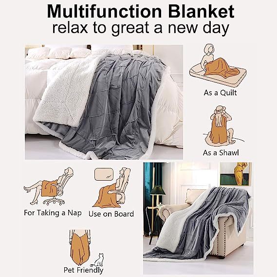 Blanket-Microfiber Lightweight Plush Reversible Throw Blanket-Grey