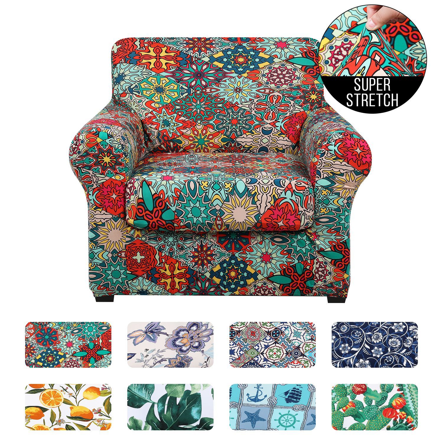 Slipcover-Floral Pattern Printed Sofa Slipcovers-Red