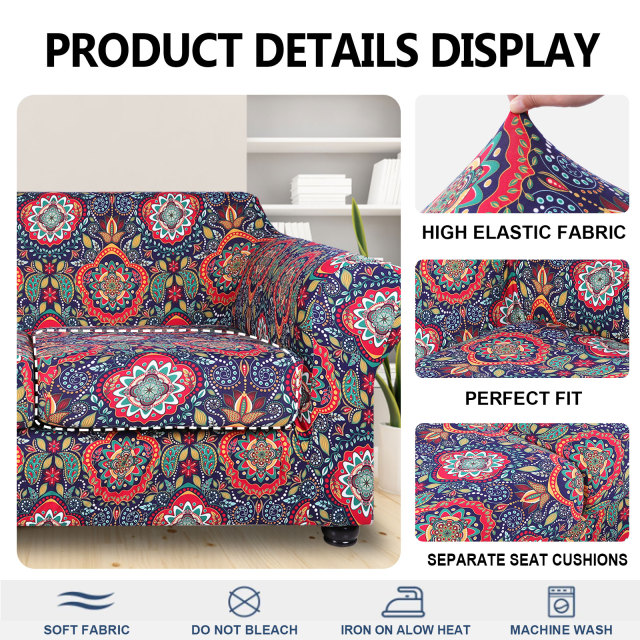 Slipcover-Floral Pattern Printed Sofa Slipcovers-Red&blue
