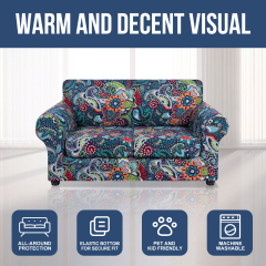 Slipcover-Floral Pattern Printed Sofa Slipcovers-Blue Green
