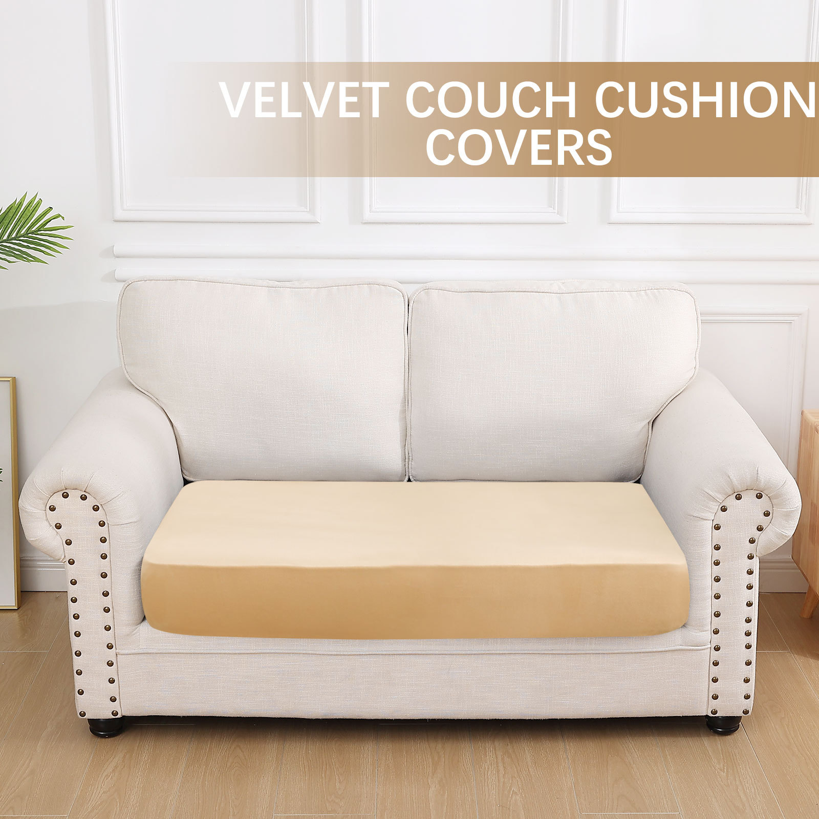 Velvet Stretch Couch Cushion Covers-Beige