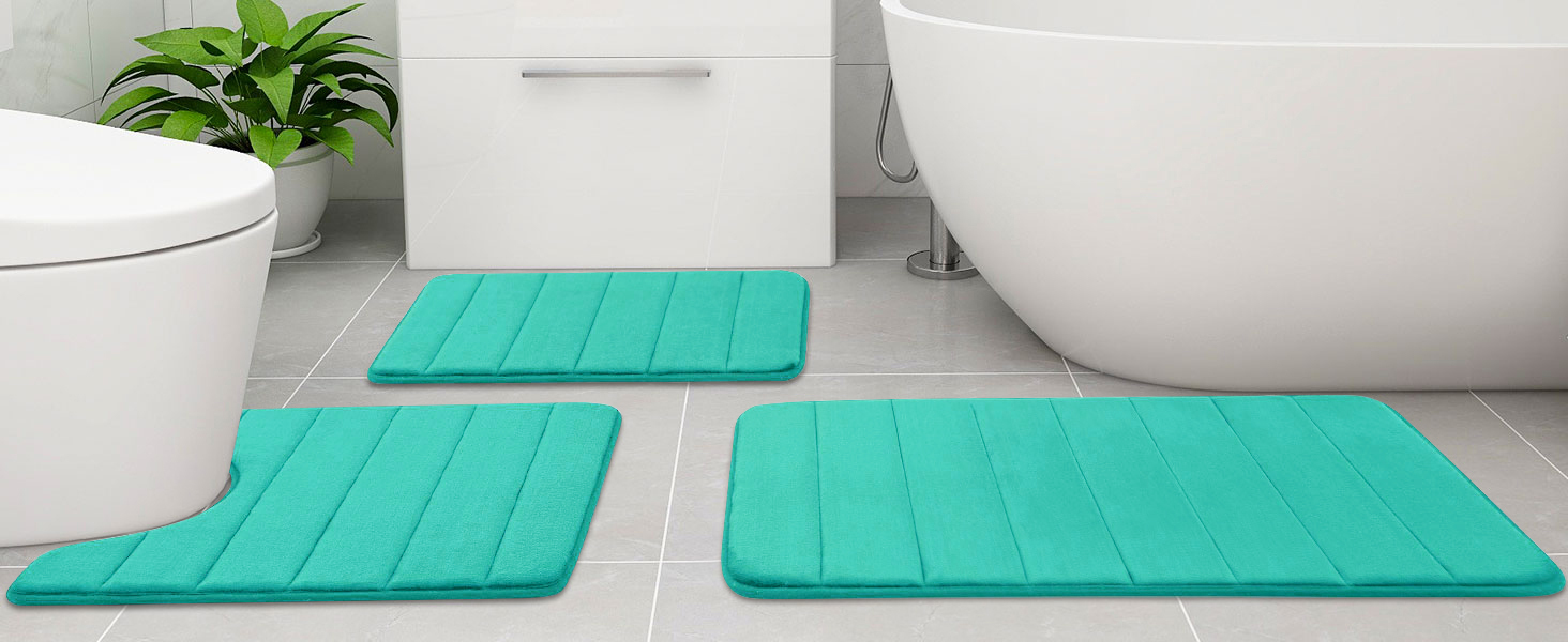 Rugs&Mats-Memory Foam 3 Pieces Bathroom Rug-Peacock Green