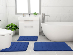 Rugs&Mats-Memory Foam 3 Pieces Bathroom Rug-Navy Blue