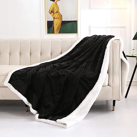 Blanket-Microfiber Lightweight Plush Reversible Throw Blanket-Black