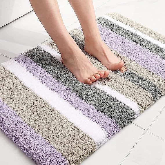 Rugs&Mats-Microfiber Striped Bathroom Rugs-Purple