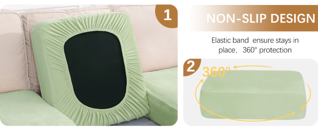 Velvet Stretch Couch Cushion Covers-Pea Green