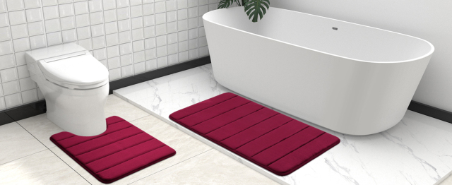 Rugs&Mats-Memory Foam 3 Pieces Bathroom Rug-Wine Red