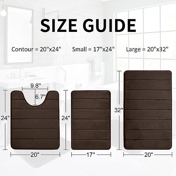 Rugs&Mats-Memory Foam 3 Pieces Bathroom Rug-Coffee