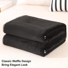 Blanket-Microfiber Lightweight Plush Reversible Throw Blanket-Black waffle