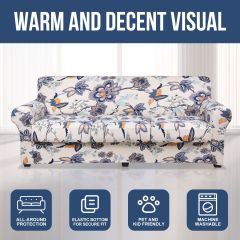 Slipcover-Floral Pattern Printed Sofa Slipcovers-Beige