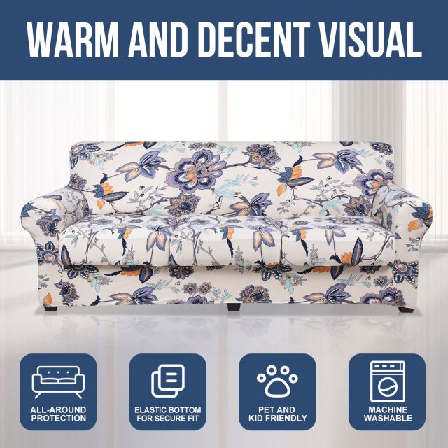 Slipcover-Floral Pattern Printed Sofa Slipcovers-Beige