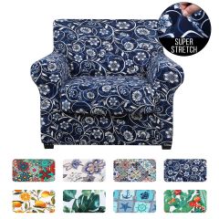 Slipcover-Floral Pattern Printed Sofa Slipcovers-Blue