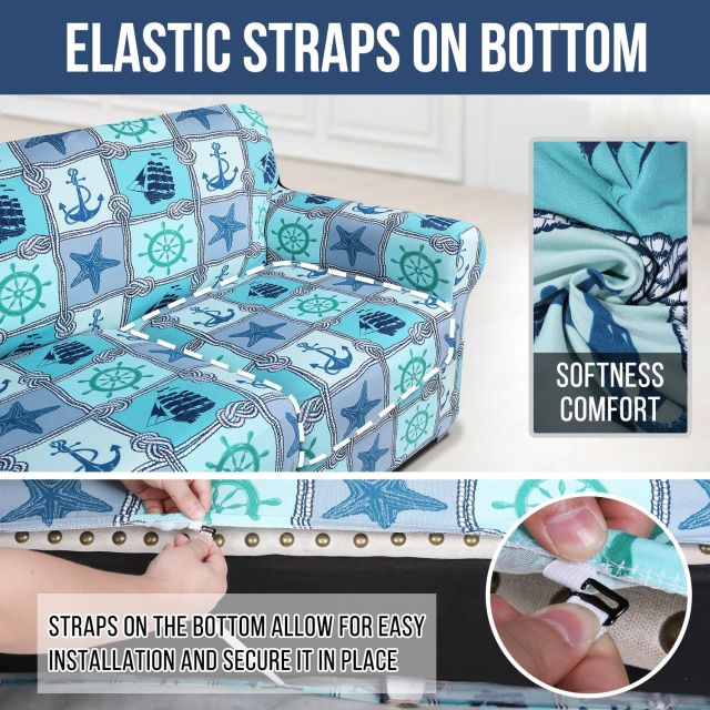 Slipcover-Floral Pattern Printed Sofa Slipcovers-Light Blue