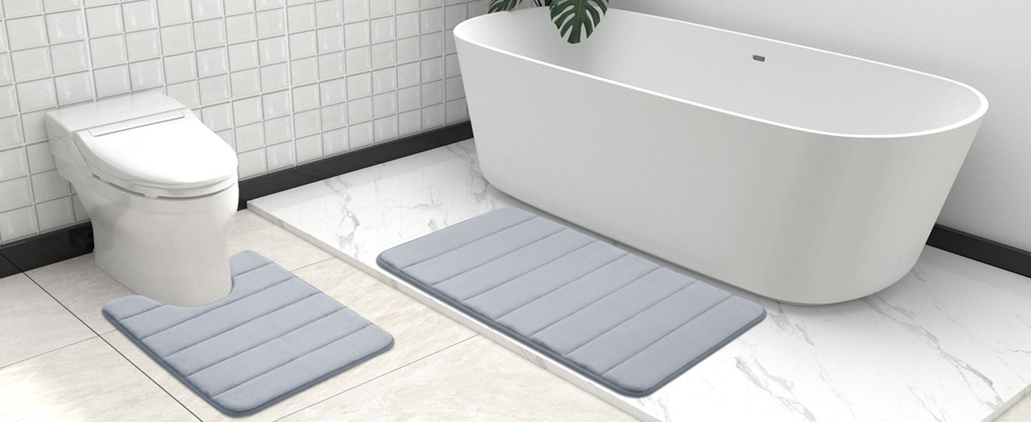 Rugs&Mats-Memory Foam 3 Pieces Bathroom Rug-Grey