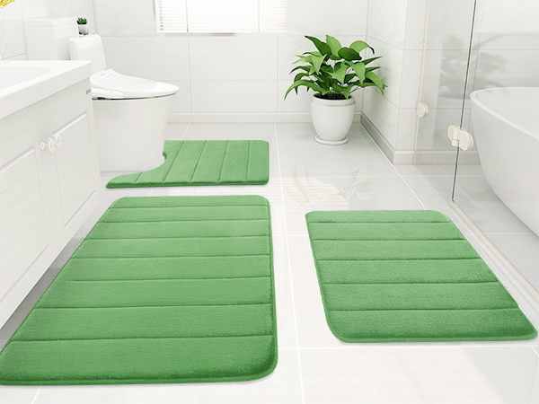 Rugs&Mats-Memory Foam 3 Pieces Bathroom Rug-Green