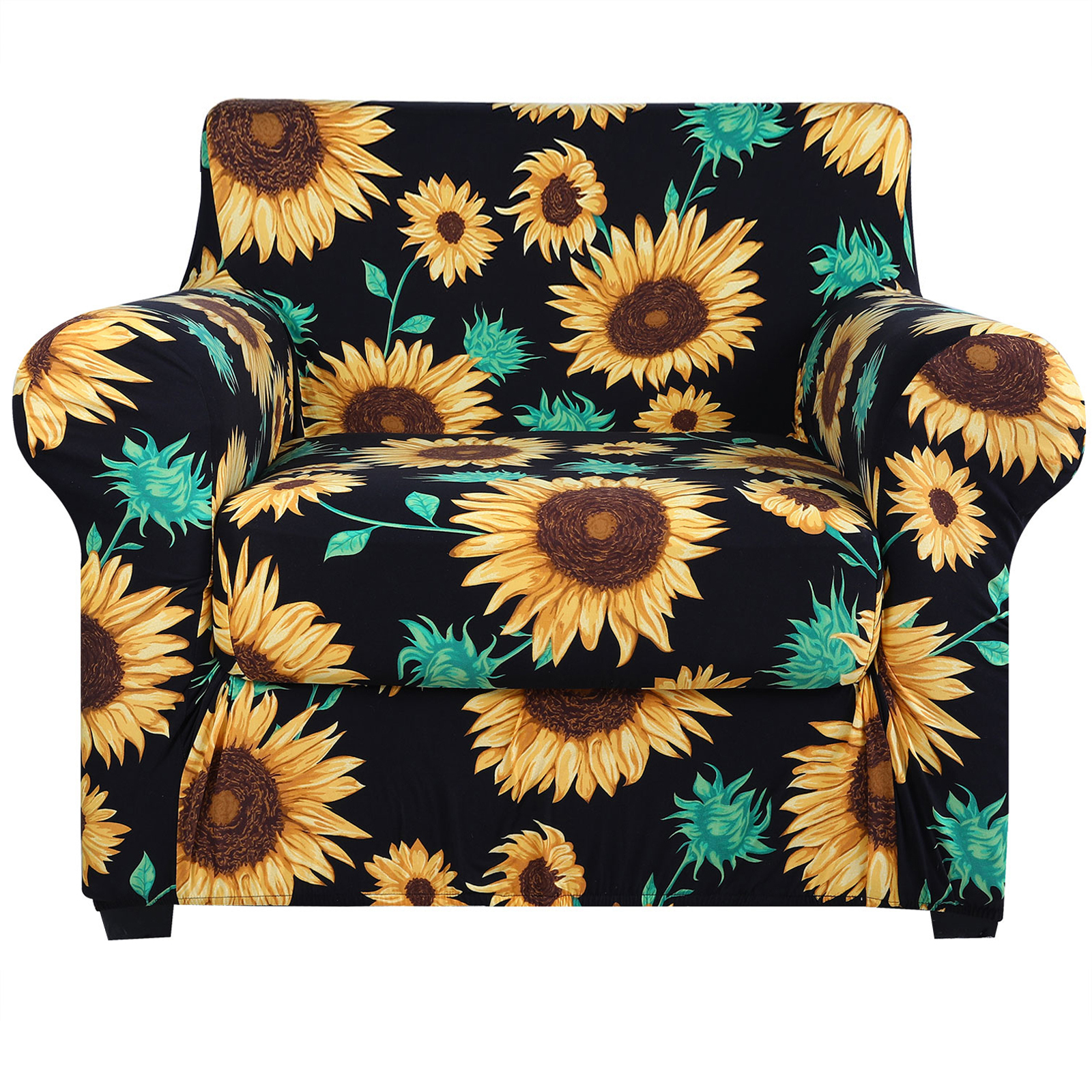 Slipcover-Floral Pattern Printed Sofa Slipcovers-Black&yellow